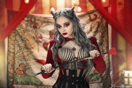 Forbidden Realm Circus Of The Damned corset horns red-lips demon mythological-creature whimsical gen-the-hobbit genevieve genthehobbit occult 1