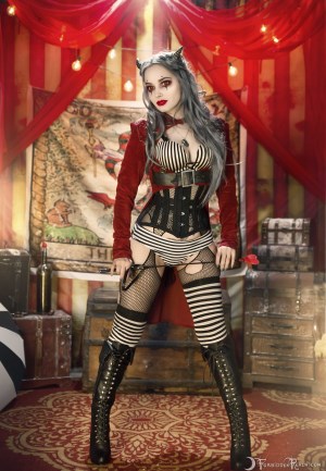 Forbidden Realm Circus Of The Damned corset horns red-lips demon mythological-creature whimsical gen-the-hobbit genevieve genthehobbit occult 2