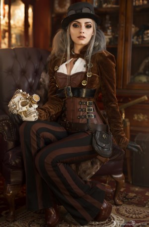 Forbidden Realm Curio boots corset curio-cabinets goggles silver-hair gen-the-hobbit genevieve genthehobbit steampunk stripes victorian 1