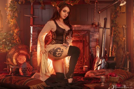 Forbidden Realm Emberhearth Inn corset knee-socks leather elf maiden redhead gen-the-hobbit genevieve genthehobbit medieval renaissance 1