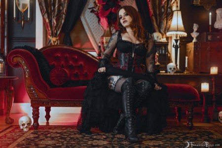 Forbidden Realm Eternal Night black-lace boots candles corset red-lips vampire redhead gen-the-hobbit genevieve genthehobbit gothic 1