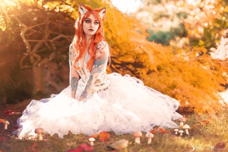 Forbidden Realm Ginger Fox lace leaves lingerie autumn whimsical redhead outdoor gen-the-hobbit genevieve genthehobbit feminine 1
