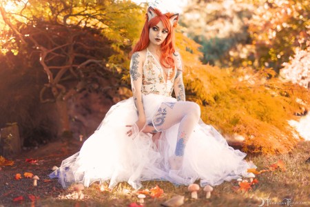 Forbidden Realm Ginger Fox lace leaves lingerie autumn whimsical redhead outdoor gen-the-hobbit genevieve genthehobbit feminine 4