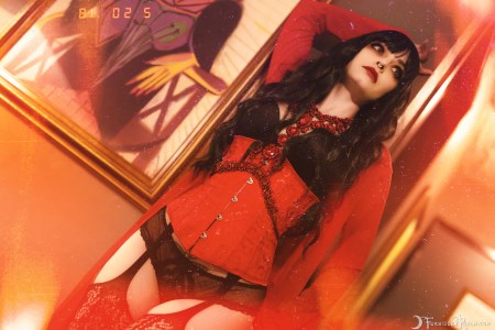 Forbidden Realm Hotel Artisan corset red-eyes red-lips stockings dreamy black-hair bed hotel gen-the-hobbit genevieve genthehobbit hollywood vintage 2