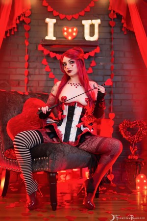 Forbidden Realm I Heart You corset fishnets red-lips holiday sweet whimsical redhead gen-the-hobbit genevieve genthehobbit stripes 2