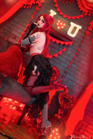 Forbidden Realm I Heart You corset fishnets red-lips holiday sweet whimsical redhead gen-the-hobbit genevieve genthehobbit stripes 3