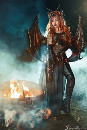 Forbidden Realm Night Creature fangs horns smoke demon edgy holiday redhead halloween outdoor gen-the-hobbit genevieve genthehobbit fantasy 1