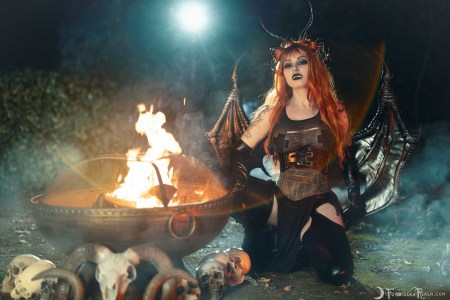 Forbidden Realm Night Creature fangs horns smoke demon edgy holiday redhead halloween outdoor gen-the-hobbit genevieve genthehobbit fantasy 2