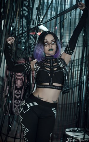 Forbidden Realm Sentient android cyborg purple-hair gen-the-hobbit genevieve genthehobbit cyberpunk futuristic industrial scifi 1