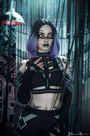 Forbidden Realm Sentient android cyborg purple-hair gen-the-hobbit genevieve genthehobbit cyberpunk futuristic industrial scifi 3