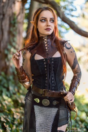 Forbidden Realm Side Quest corset leather elf warrior redhead nature outdoor gen-the-hobbit genevieve genthehobbit 1