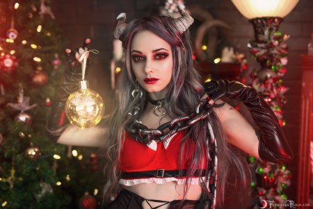 Forbidden Realm Silent Night chains garter-belt horns leather red-eyes stockings krampus mythological-creature holiday silver-hair christmas gen-the-hobbit genevieve genthehobbit yule 3