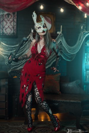 Forbidden Realm Splicer heels red-lips stockings technicolor blue-hair gen-the-hobbit genevieve genthehobbit cosplay dystopian post-apocalyptic 1