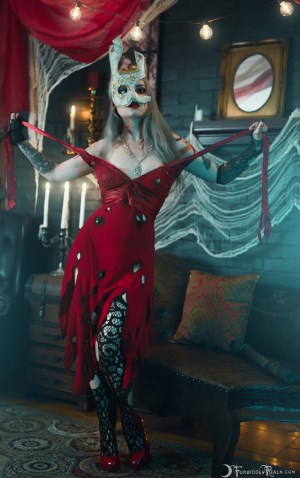 Forbidden Realm Splicer heels red-lips stockings technicolor blue-hair gen-the-hobbit genevieve genthehobbit cosplay dystopian post-apocalyptic 5