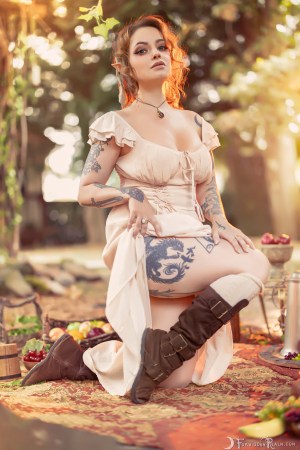 Forbidden Realm Sunlit Picnic elf maiden autumn delicate sweet redhead nature outdoor gen-the-hobbit genevieve genthehobbit boho fairy-tale fantasy renaissance 3