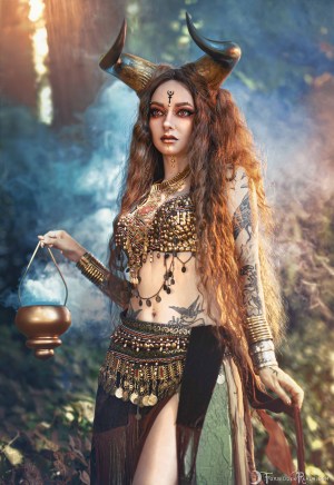 Forbidden Realm Taurus horns red-eyes smoke mythological-creature dreamy brunette forest outdoor gen-the-hobbit genevieve genthehobbit 1