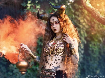 Forbidden Realm Taurus horns red-eyes smoke mythological-creature dreamy brunette forest outdoor gen-the-hobbit genevieve genthehobbit 2