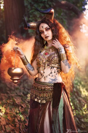 Forbidden Realm Taurus horns red-eyes smoke mythological-creature dreamy brunette forest outdoor gen-the-hobbit genevieve genthehobbit 4