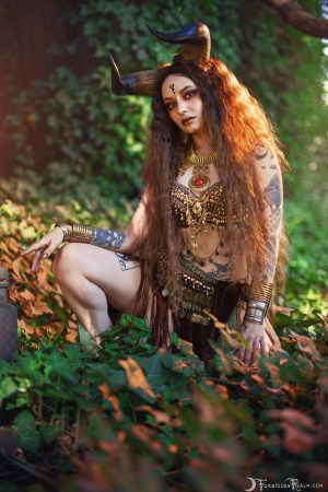 Forbidden Realm Taurus horns red-eyes smoke mythological-creature dreamy brunette forest outdoor gen-the-hobbit genevieve genthehobbit 5