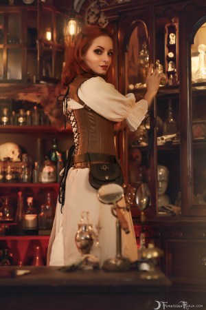 Forbidden Realm The Apothecarium corset curio-cabinets leather redhead gen-the-hobbit genevieve genthehobbit macabre sorcery victorian 1
