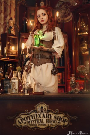 Forbidden Realm The Apothecarium corset curio-cabinets leather redhead gen-the-hobbit genevieve genthehobbit macabre sorcery victorian 3