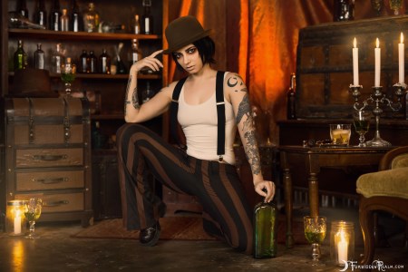 Forbidden Realm The Gin Joint candles black-hair saloon speakeasy gen-the-hobbit genevieve genthehobbit androgynous steampunk victorian vintage 2
