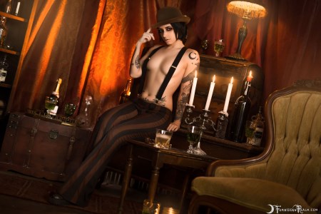 Forbidden Realm The Gin Joint candles black-hair saloon speakeasy gen-the-hobbit genevieve genthehobbit androgynous steampunk victorian vintage 4