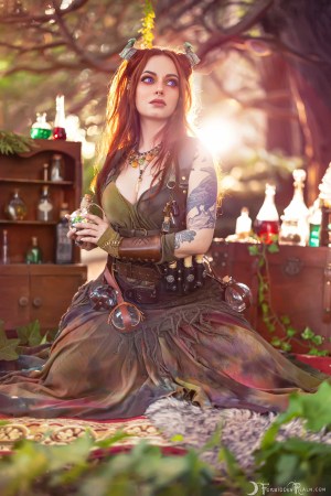 Forbidden Realm The Potions Merchant horns leather autumn redhead forest nature gen-the-hobbit genevieve genthehobbit fantasy skyrim 3