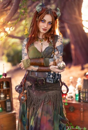 Forbidden Realm The Potions Merchant horns leather autumn redhead forest nature gen-the-hobbit genevieve genthehobbit fantasy skyrim 4