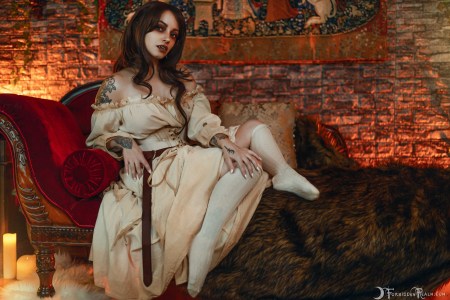 Forbidden Realm Thirst corset fangs knee-socks vampire redhead gen-the-hobbit genevieve genthehobbit renaissance 2