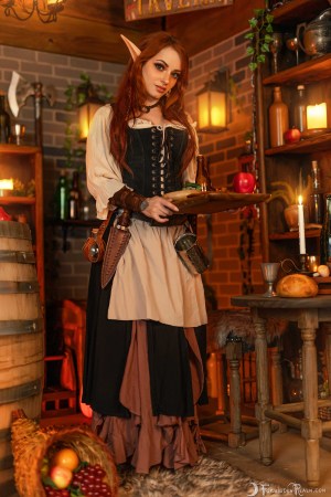 Forbidden Realm Tipsy Hobbit Tavern candles corset food knee-socks elf redhead gen-the-hobbit genevieve genthehobbit fairy-tale renaissance tolkien 1