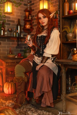 Forbidden Realm Tipsy Hobbit Tavern candles corset food knee-socks elf redhead gen-the-hobbit genevieve genthehobbit fairy-tale renaissance tolkien 2