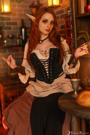 Forbidden Realm Tipsy Hobbit Tavern candles corset food knee-socks elf redhead gen-the-hobbit genevieve genthehobbit fairy-tale renaissance tolkien 4