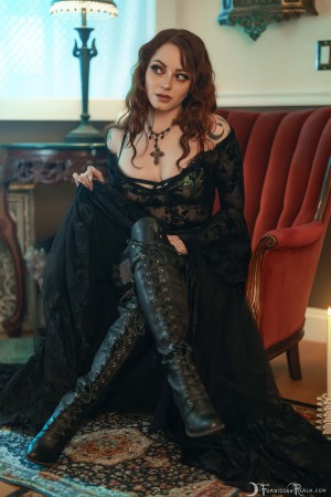 Forbidden Realm Velvet & Lace black-lace boots lingerie stockings redhead gen-the-hobbit genevieve genthehobbit boudoir goth 3