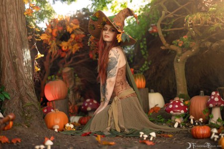 Forbidden Realm Witch Of The Harvest corset witch autumn dreamy whimsical redhead nature outdoor gen-the-hobbit genevieve genthehobbit fairy-tale fantasy 2