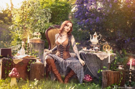 Forbidden Realm Wonderland boots corset tea whimsical redhead outdoor gen-the-hobbit genevieve genthehobbit steampunk tea-party 1