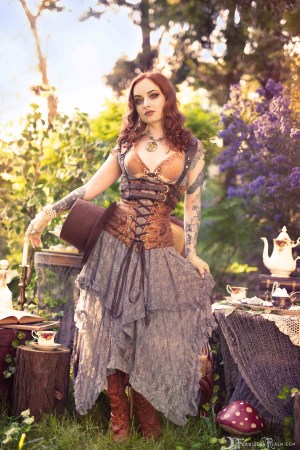 Forbidden Realm Wonderland boots corset tea whimsical redhead outdoor gen-the-hobbit genevieve genthehobbit steampunk tea-party 2