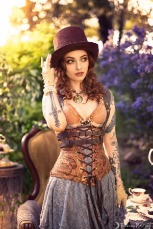 Forbidden Realm Wonderland boots corset tea whimsical redhead outdoor gen-the-hobbit genevieve genthehobbit steampunk tea-party 3