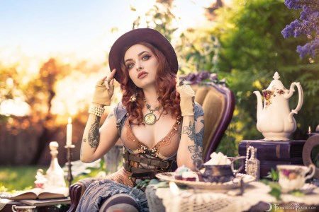 Forbidden Realm Wonderland boots corset tea whimsical redhead outdoor gen-the-hobbit genevieve genthehobbit steampunk tea-party 4