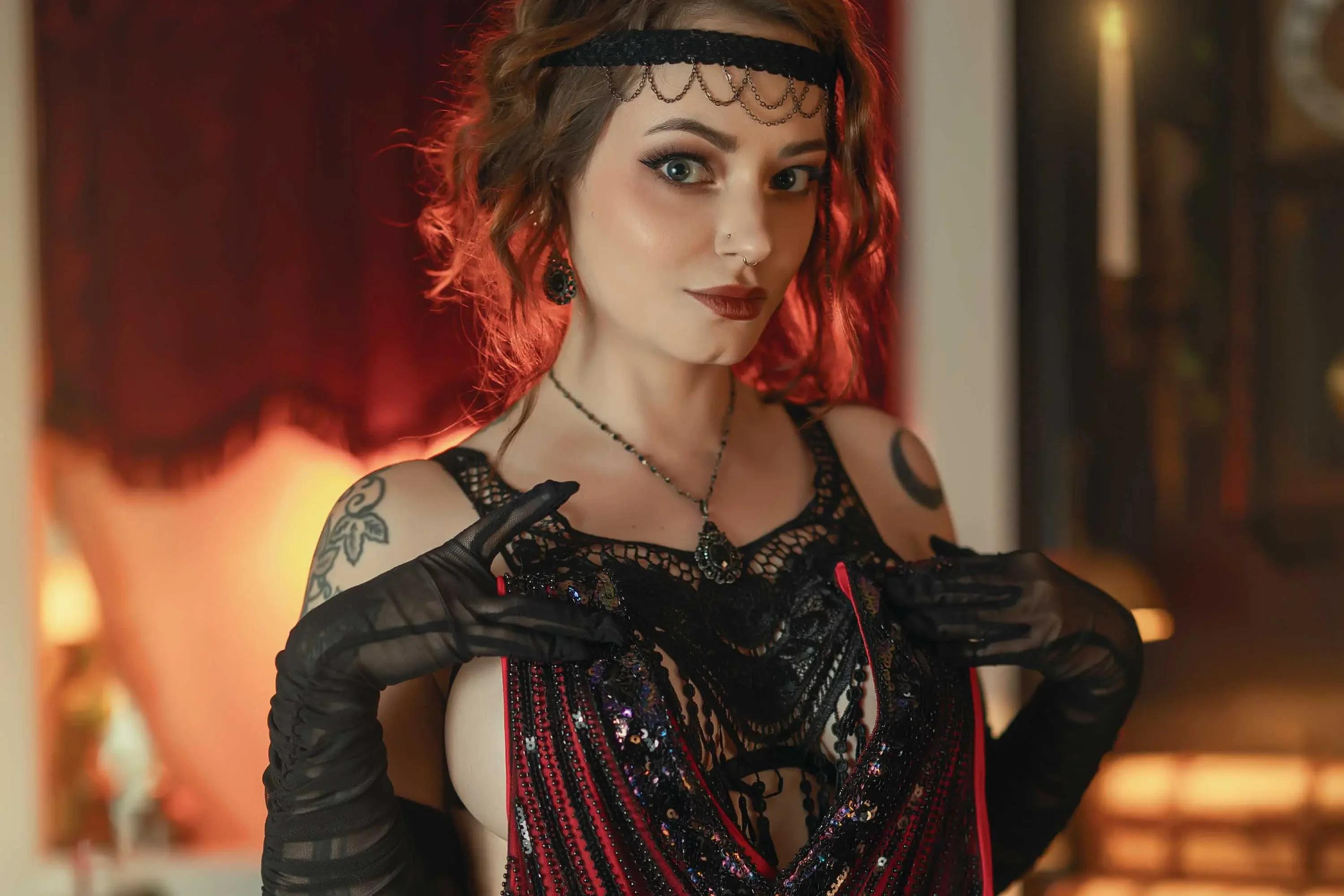 Forbidden Realm 1924fishnets lace madame redhead gen-the-hobbit genevieve genthehobbit cabaret flapper gatsby  Slide