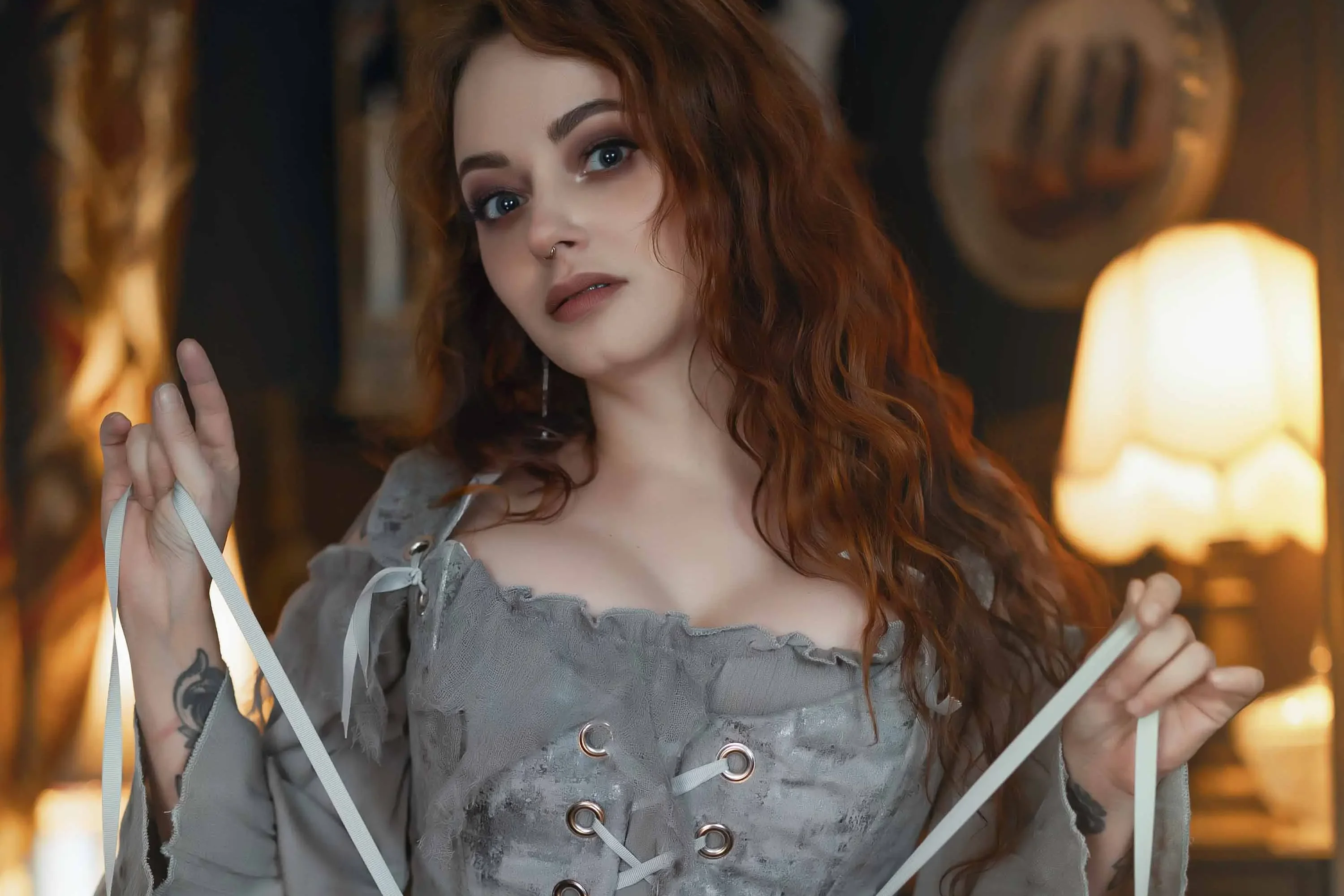 Forbidden Realm A Quiet Longingcorset stockings maiden redhead gen-the-hobbit genevieve genthehobbit vintage  Slide