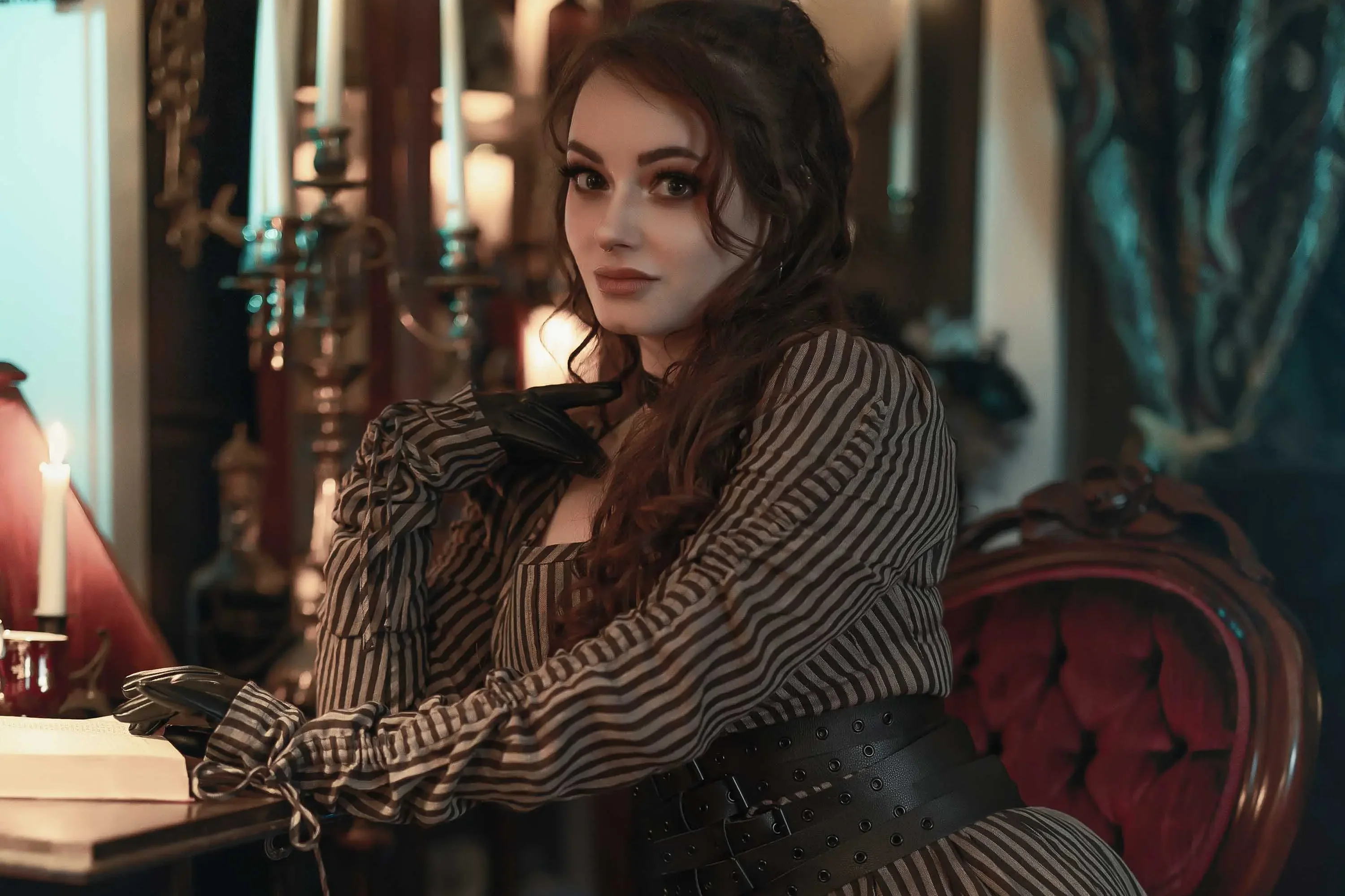 Forbidden Realm Annabel Leeboots garter-belt stockings redhead gen-the-hobbit genevieve genthehobbit gothic victorian  Slide