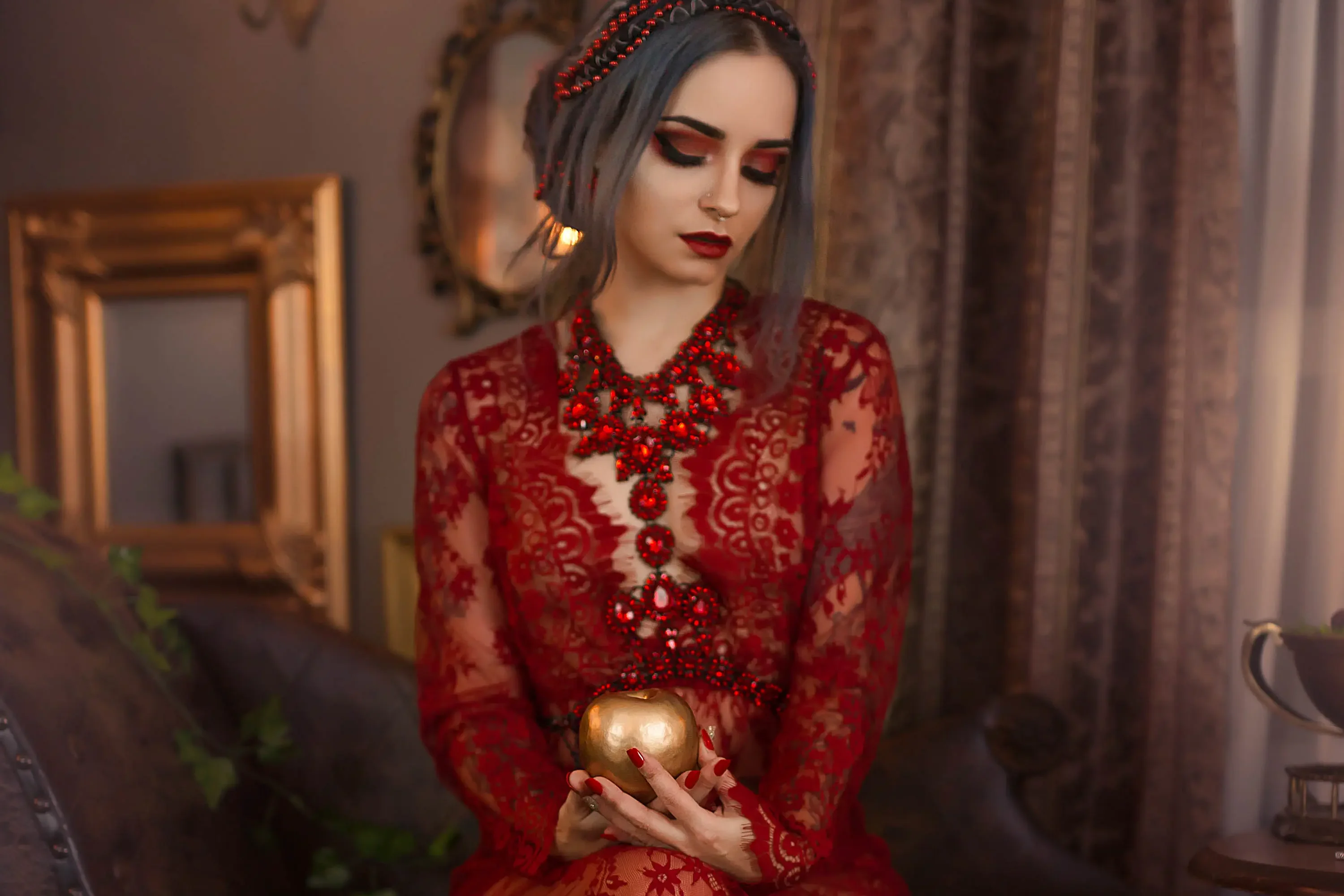 Forbidden Realm Aphrodite's Valentinefood lace red-lips aphrodite goddess silver-hair valentine gen-the-hobbit genevieve genthehobbit greek mythology  Slide