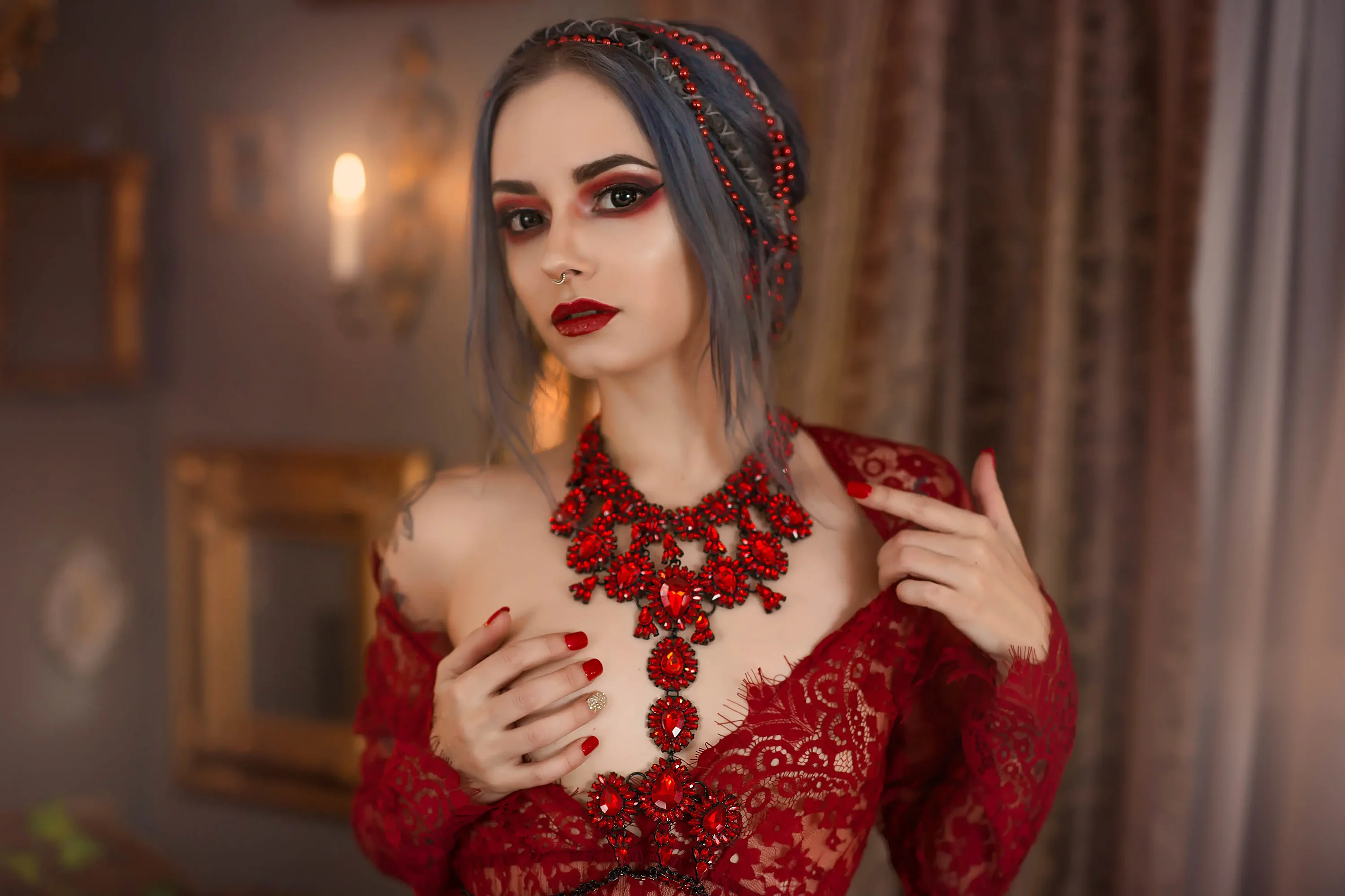 Forbidden Realm Aphrodite's Valentinefood lace red-lips aphrodite goddess silver-hair valentine gen-the-hobbit genevieve genthehobbit greek mythology  Slide