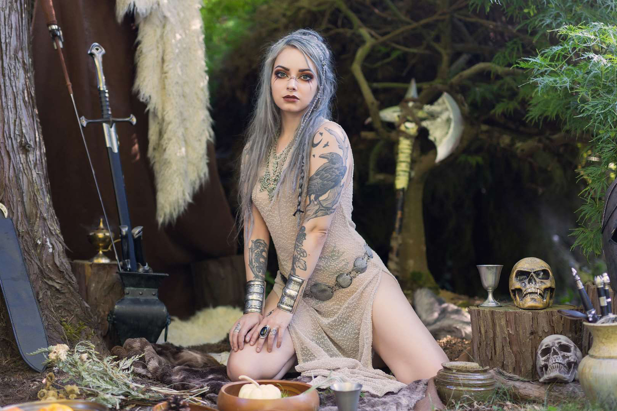 Forbidden Realm Artemisface-paint warrior silver-hair nature outdoor gen-the-hobbit genevieve genthehobbit fantasy medieval  Slide