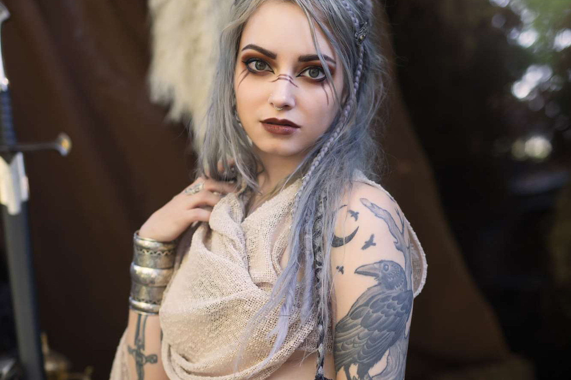Forbidden Realm Artemisface-paint warrior silver-hair nature outdoor gen-the-hobbit genevieve genthehobbit fantasy medieval  Slide