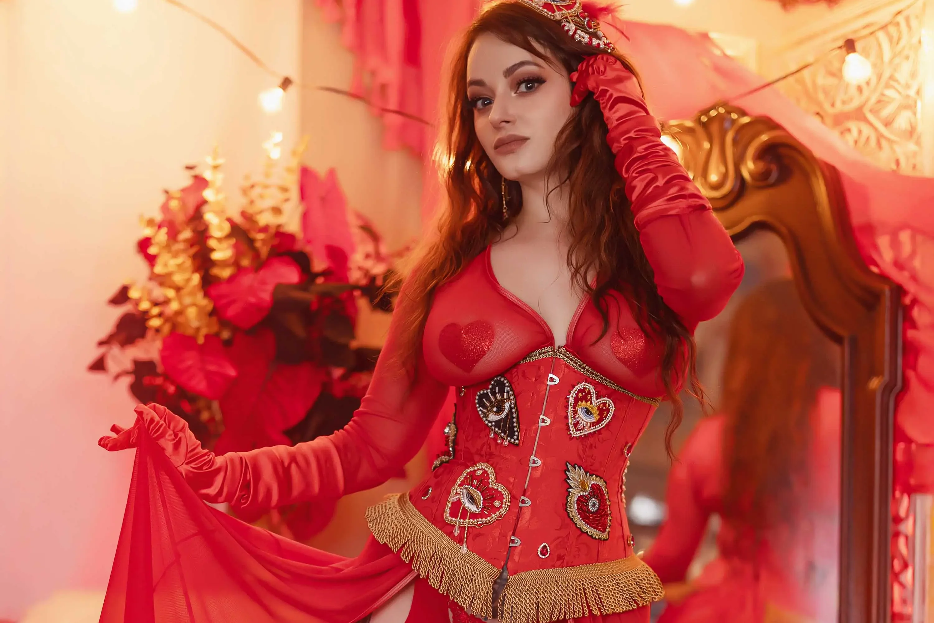 Forbidden Realm Backstage Burlesquecorset fishnets heels stockings holiday redhead valentine gen-the-hobbit genevieve genthehobbit cabaret flapper  Slide