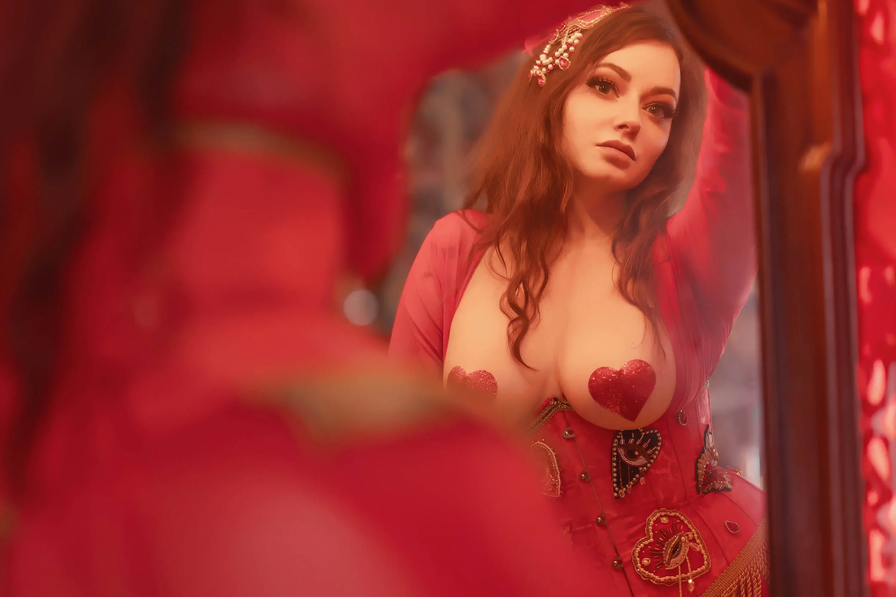 Forbidden Realm Backstage Burlesquecorset fishnets heels stockings holiday redhead valentine gen-the-hobbit genevieve genthehobbit cabaret flapper  Slide