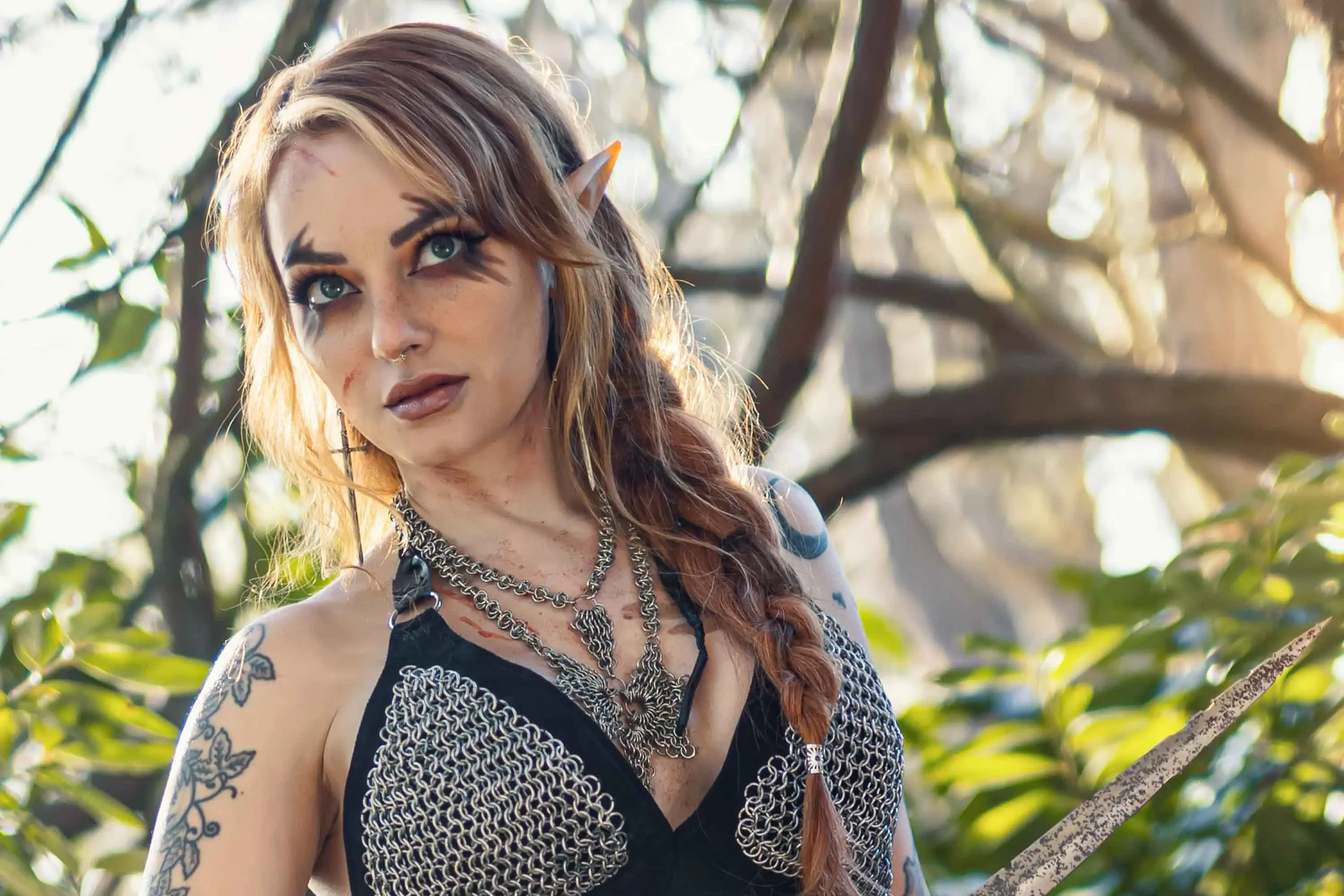 Forbidden Realm Battlebornboots chains face-paint elf warrior redhead nature outdoor gen-the-hobbit genevieve genthehobbit fantasy  Slide