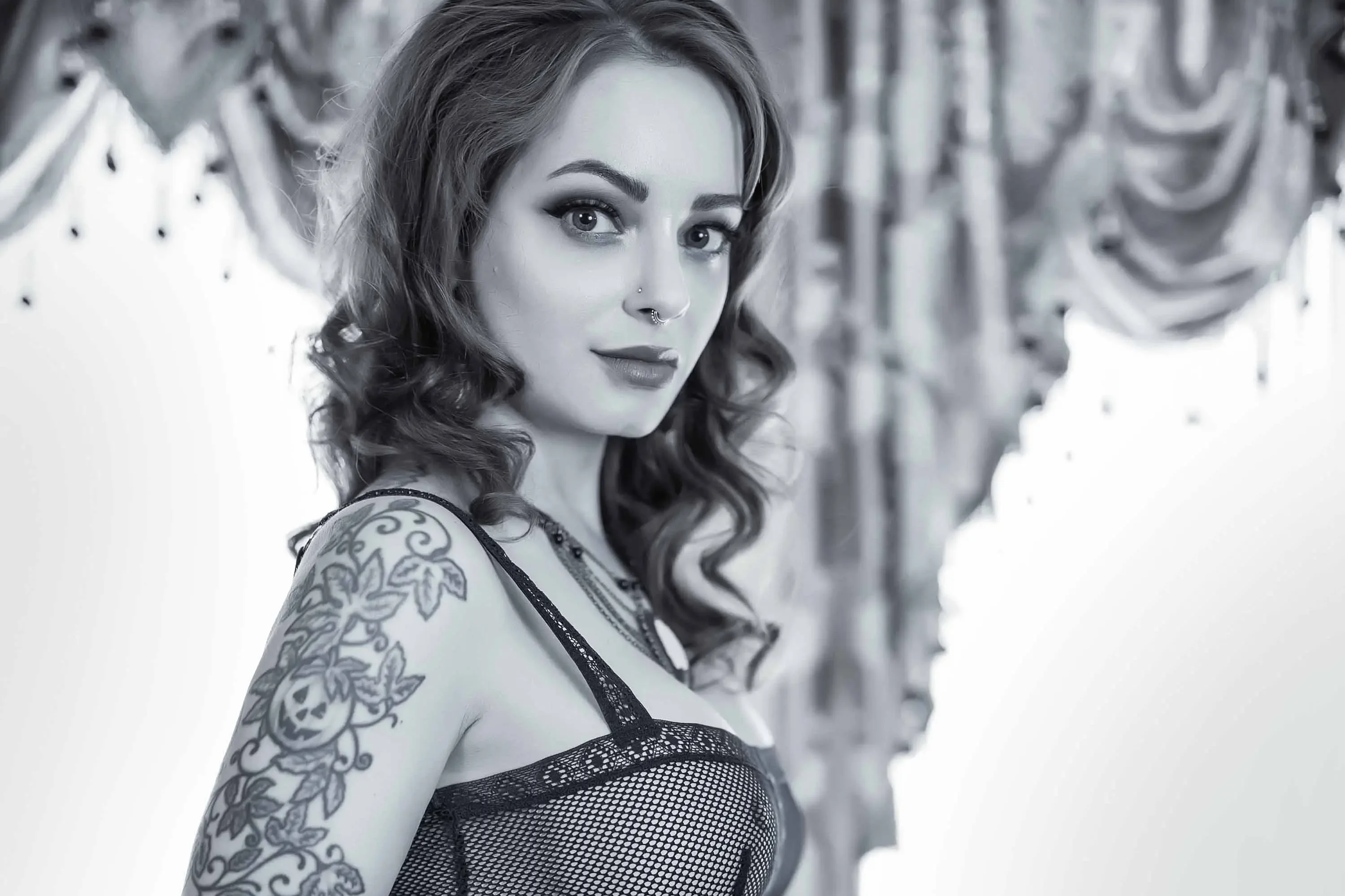 Forbidden Realm Classicfishnets black-and-white gen-the-hobbit genevieve genthehobbit boudoir feminine noir  Slide